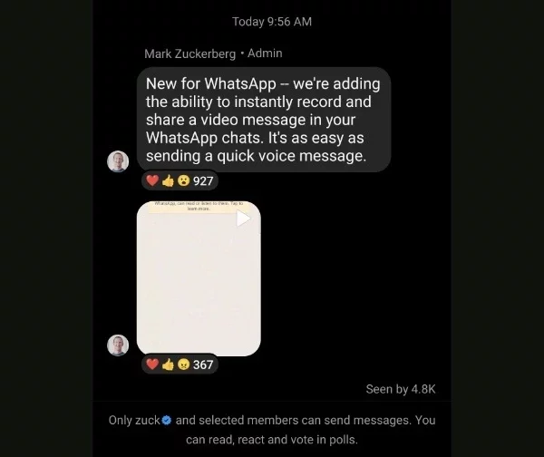 WhatsApp Introduces Instant Video messages in Chats