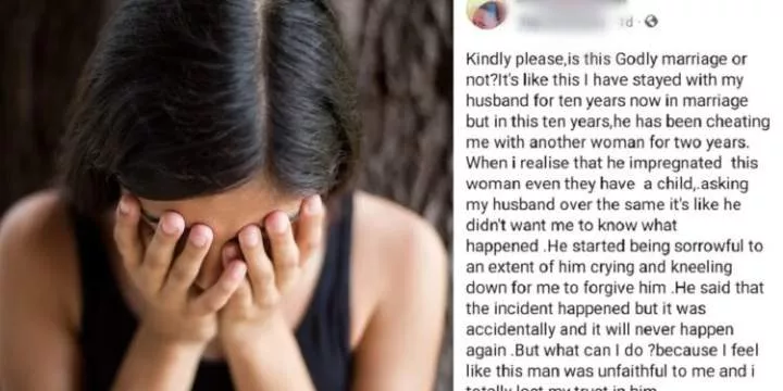 Woman laments after her husband claimed he 'accidentally' impregnated his side chick